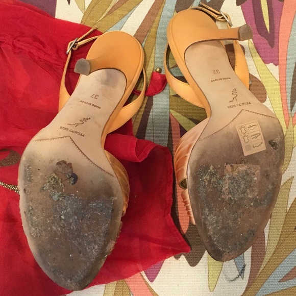 RENE CAOVILLA ORANGE SATIN HIGH HEEL SANDALS SZ 37 - Picture 6 of 8